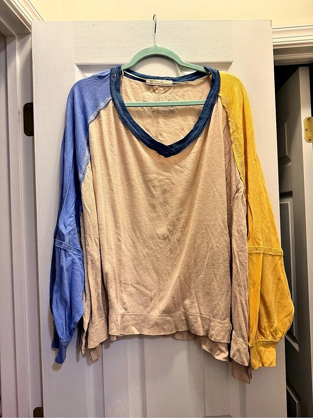 Free People We The Free Long Sleeve T shirt yellow  & Blue Medium
